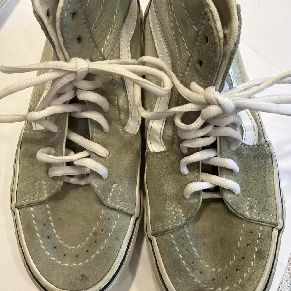 Vans Sk8-Hi Shoes W-5.5 M-4.0 Sage/White Suede High Top Skater Grunge Wear Shoes